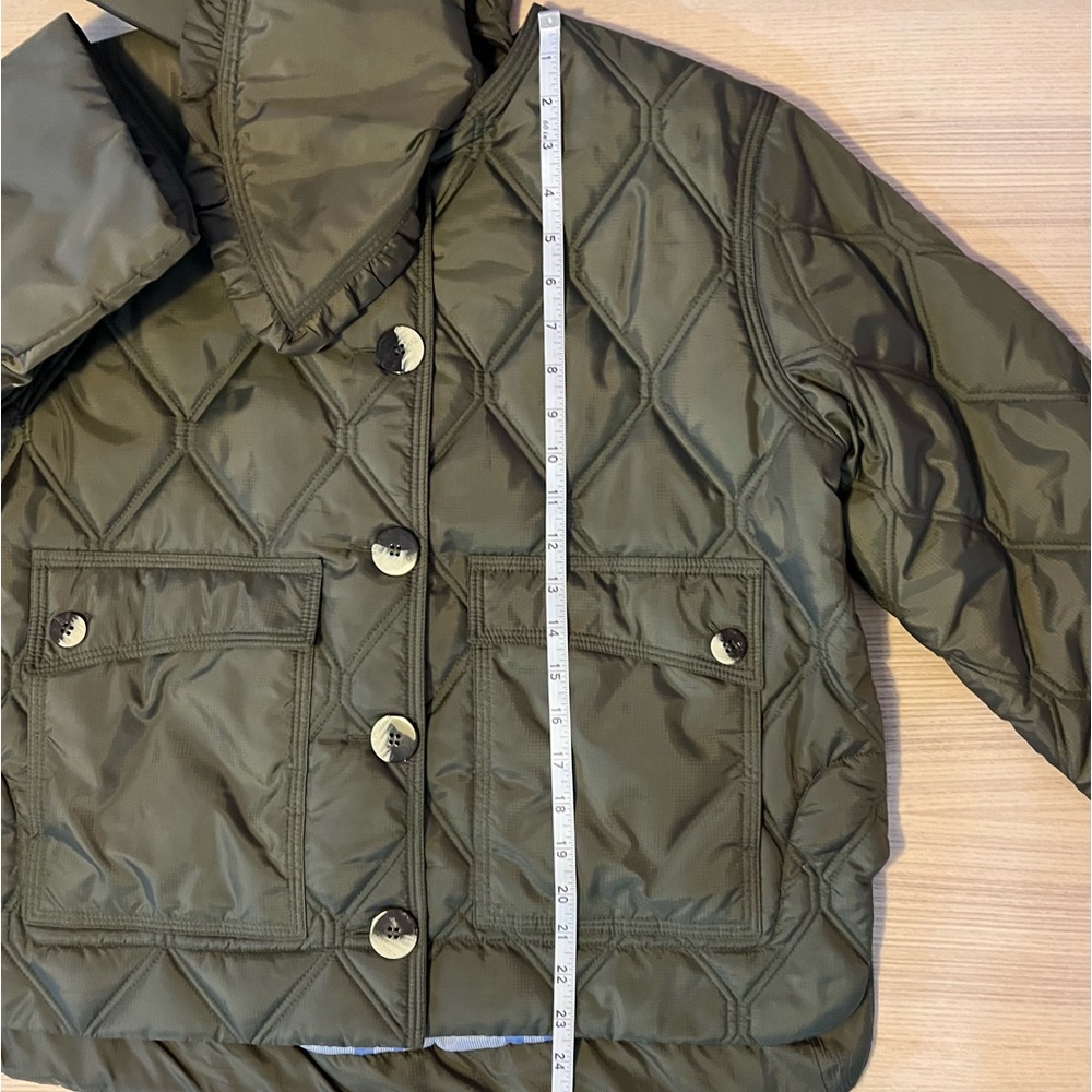 Ganni Ripstop Recycled Quilted Oversized Ruffle Collared Jacket - Kalamata - Picture 12 of 13